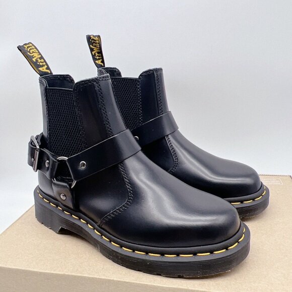 Dr. Martens Wincox Chelsea Ankle Buckle Boots Shiny Black Moto Boot US 5 Womens - Picture 4 of 14